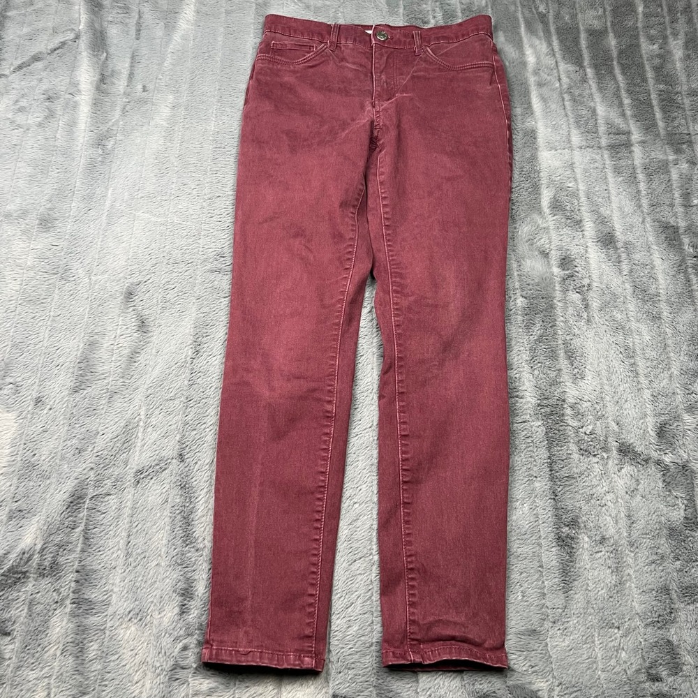 LOFT Womens Petite 2P 26 Burgundy Maroon Skinny Pants Cotton Blend RN140923